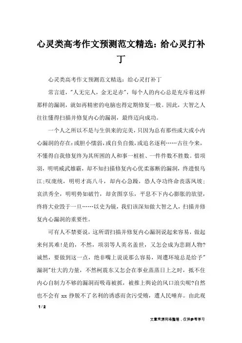 心灵类高考作文预测范文精选：给心灵打补丁_高中作文