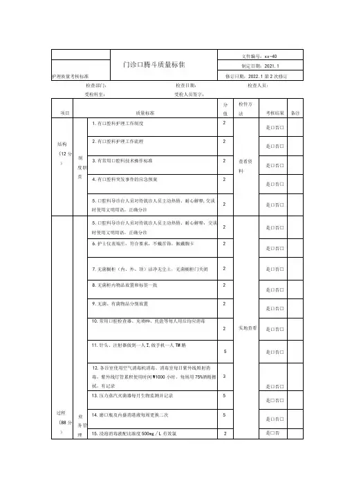 门诊口腔科护理质量控制考核标准