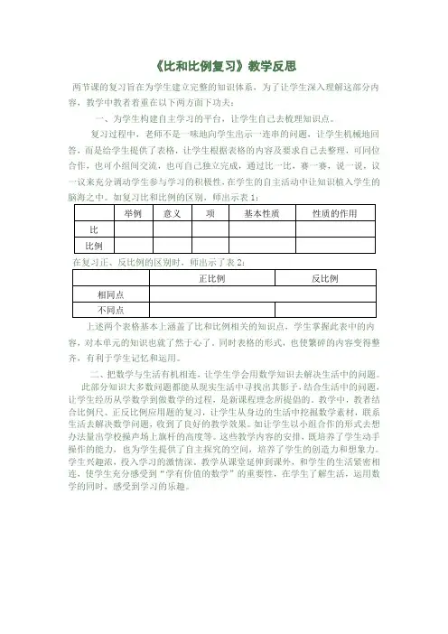 比和比例复习的教学反思