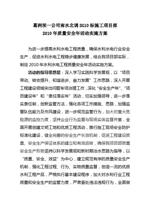 2010年质量安全年活动实施方案