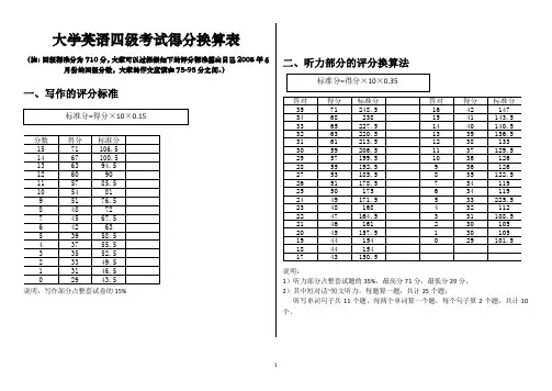 大学英语四级得分换算表