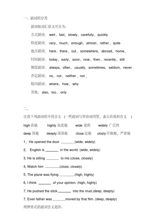 初中英语副词总结归纳大全