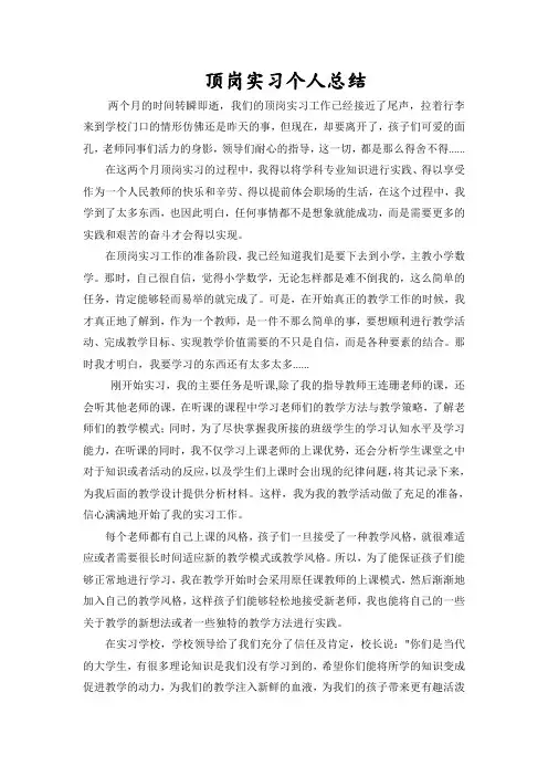 顶岗实习个人总结