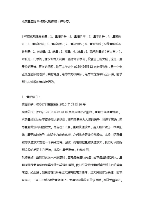 成交量包括8种变化规律和5种形态