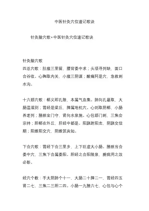 中医针灸穴位速记歌诀