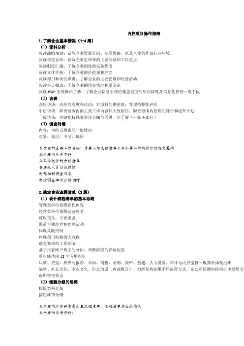 内控项目工作方案