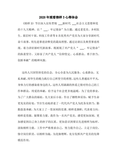 2020年观看榜样3心得体会
