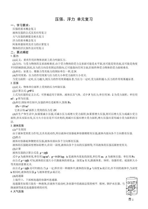 高中物理压强,浮力归纳总结
