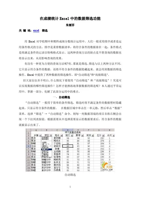 在成绩统计Excel中的数据筛选功能