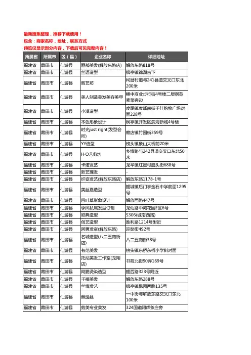 新版福建省莆田市仙游县美容美发企业公司商家户名录单联系方式地址大全414家