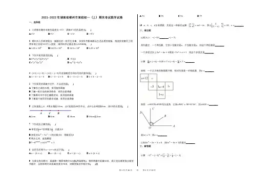 2021-2022学年-有答案湖南省郴州市某校初一(上)期末考试数学试卷