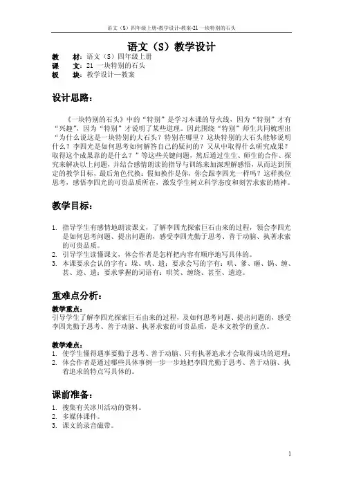 21 一块特别的石头_教案