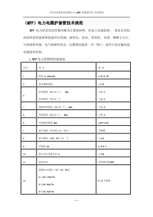 MPP管技术标准