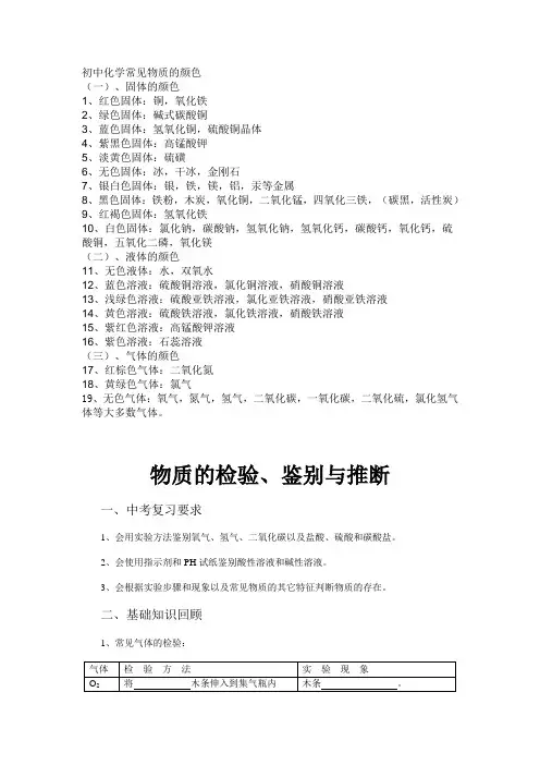 初中化学常见物质的颜色