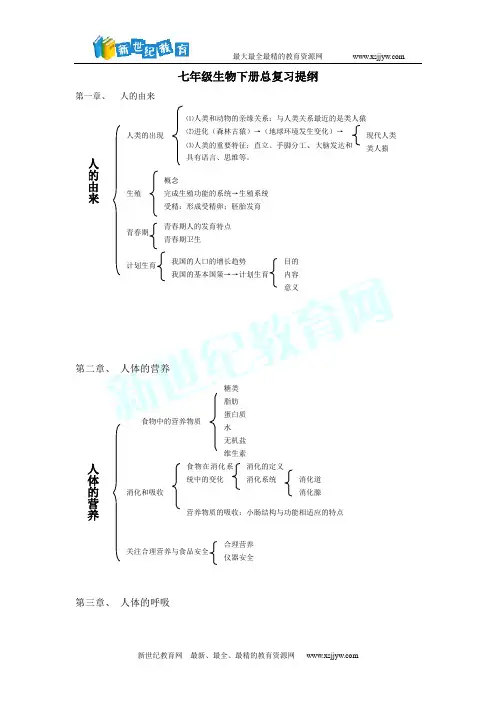 七年级生物下册总复习提纲