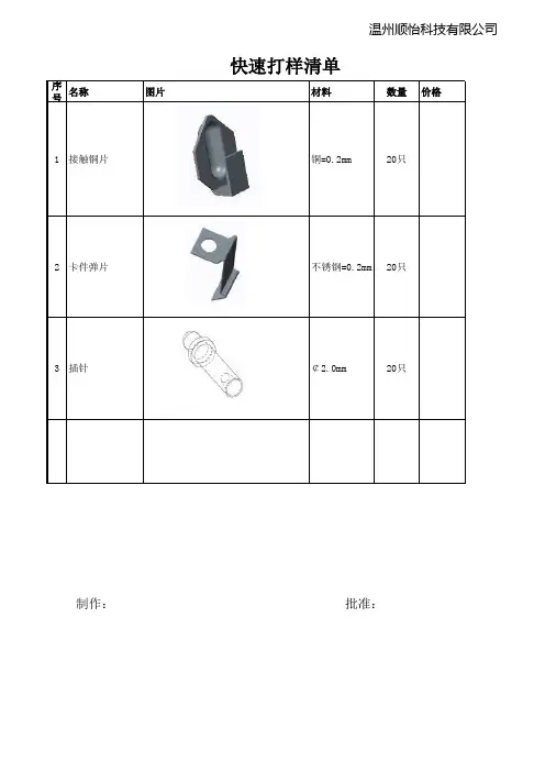 新样品打样清单