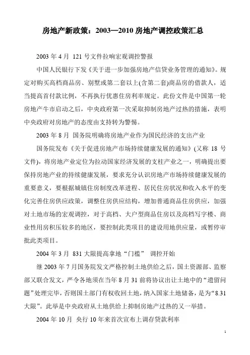 2003—2010房地产调控政策汇总