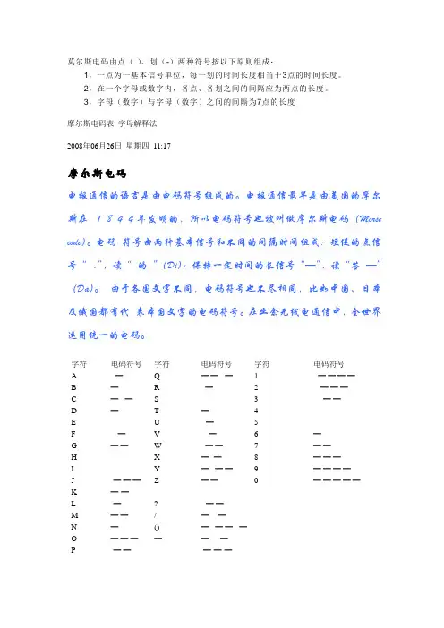 莫尔斯电码表+摩尔斯密码表
