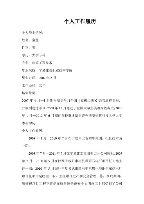 个人工作履历