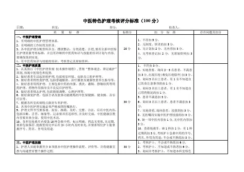 中医特色护理质量考核评价表