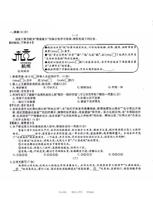 2020年浙江省杭州市初中学业水平考试语文试题卷含答案与解析