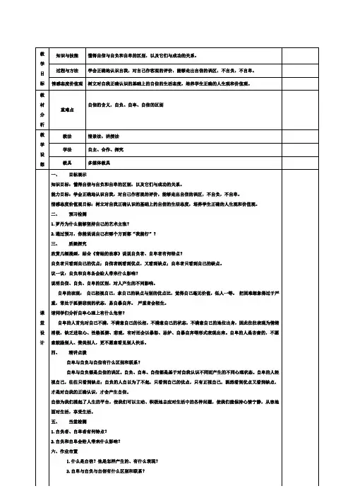七年级政治下册 第一单元 第二课 第一框 我能行教案 新人教版