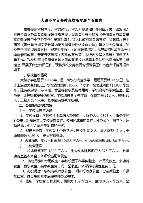 义务教育均衡发展自查报告
