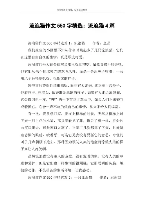 流浪猫作文550字精选：流浪猫4篇