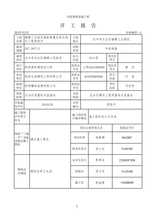 市政道路开工报告