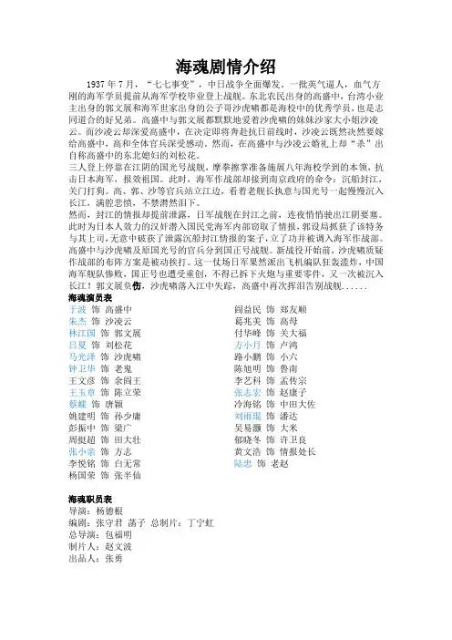 电视剧《海魂》剧情分集介绍