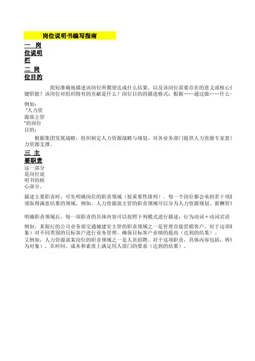 岗位职责模板及编写规范