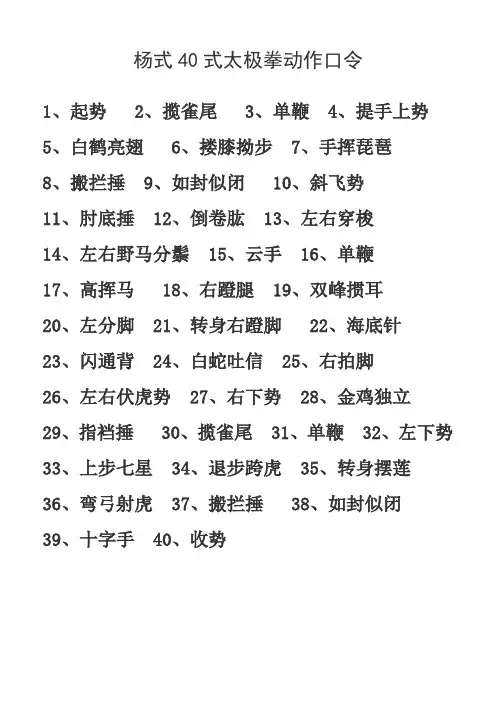 杨式40式太极拳动作口令
