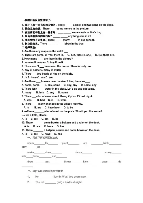 there_be句型一般过去时练习题