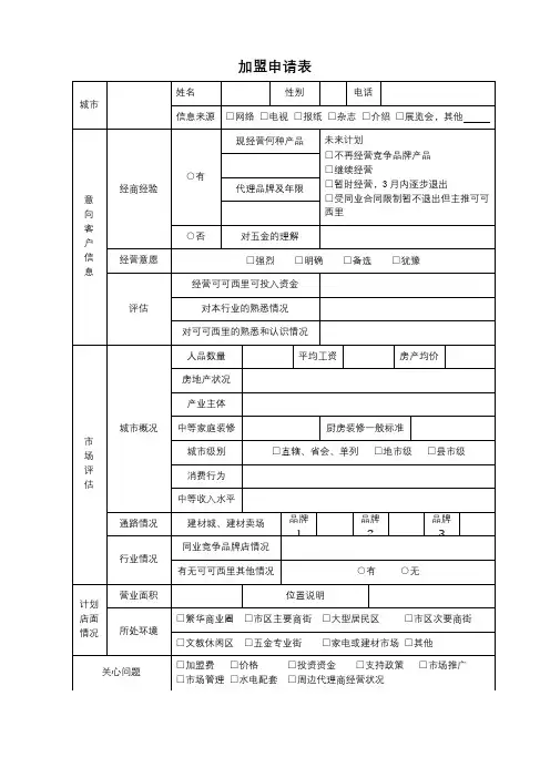 加盟申请表【模板】