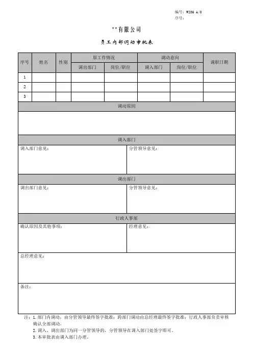 员工内部调动审批表