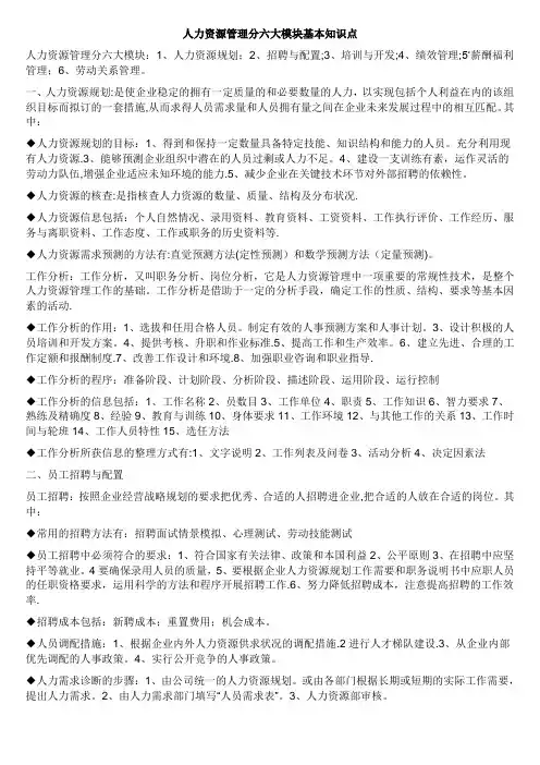人力资源管理分六大模块基本知识点