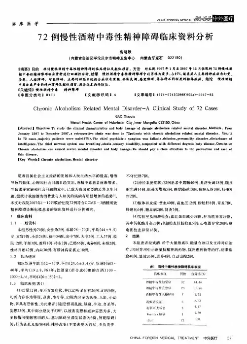 72例慢性酒精中毒性精神障碍临床资料分析