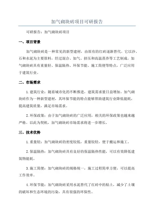 加气砌块砖项目可研报告