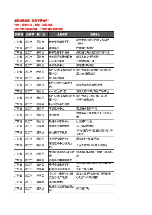 新版广东省湛江市手机维修企业公司商家户名录单联系方式地址大全102家