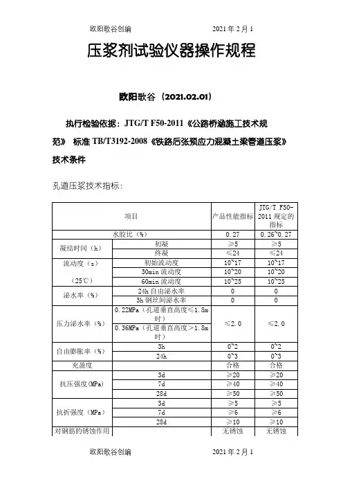 JTGTF50-《公路桥涵施工技术规范》压浆剂试验仪操作规程之欧阳歌谷创编