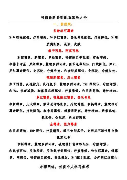 当前最新兽药配伍禁忌大全