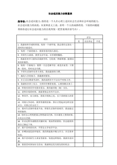 社会适应能力问卷