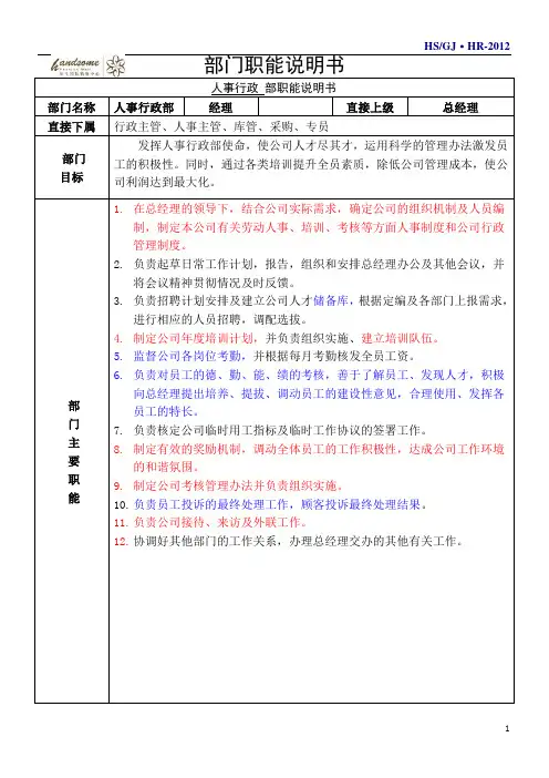 人事行政部岗位职责审定1