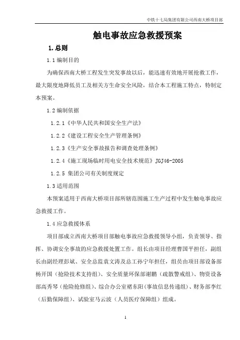 触电事故应急救援预案预案