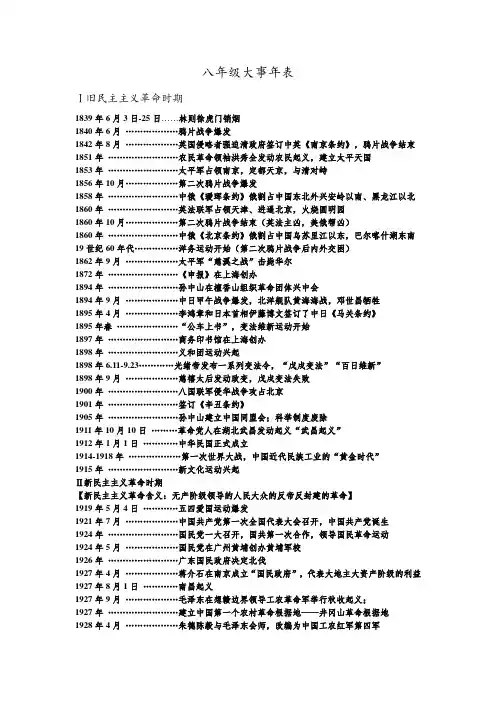 八年级历史大事年表清晰版