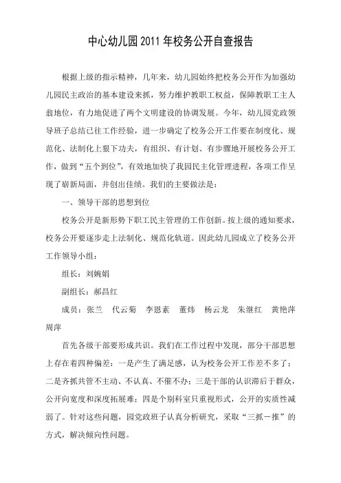 中心幼儿园校务公开自查报告