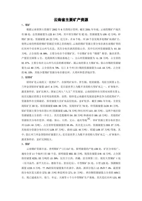 云南省主要矿产资源