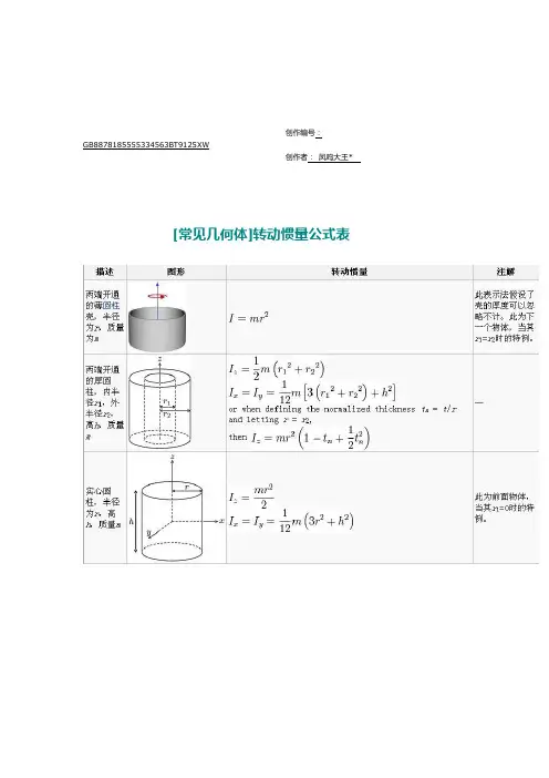 [常见几何体]转动惯量公式表
