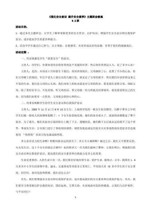 9.2班《安全伴我行》主题班会