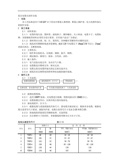 300多个施工工艺和施工标准007低压电缆头制作安装工艺